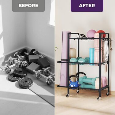 Стійка для йогаматів та спортивних матів, 3 яруси, металева, порошкове покриття, 35.1 x 14.9 x 44.2 см, портативна, економія місця, 3 шт.