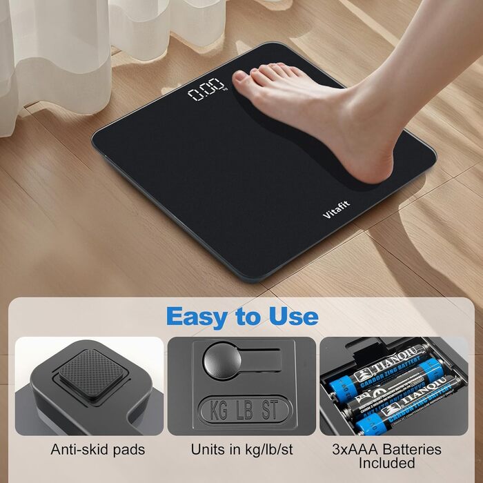 Ваги Vitafit Smart: цифрові персональні ваги з точним вимірюванням BMI та підключенням до додатку, до 182 кг, срібно-чорний колір