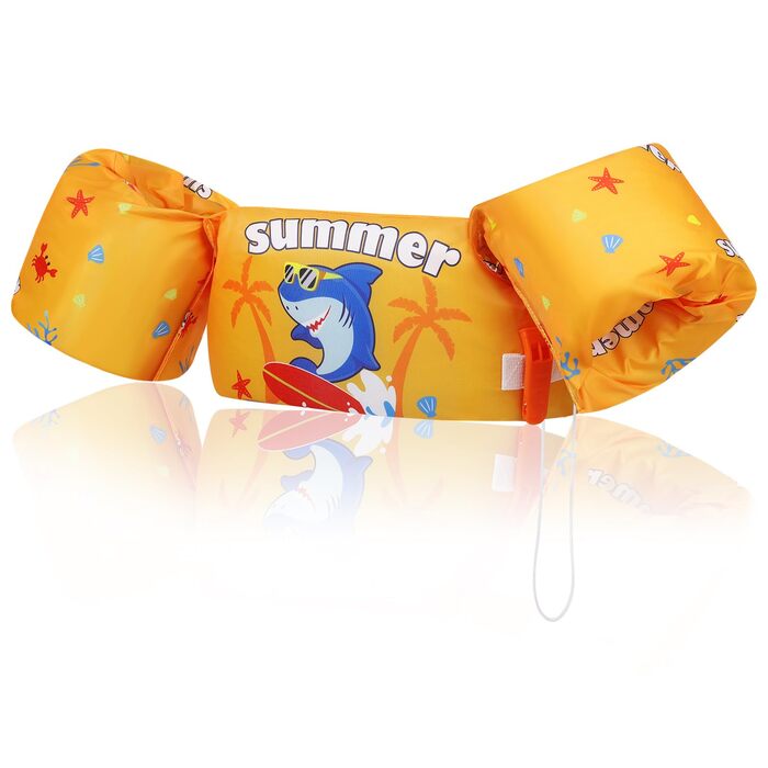 Надувні рукавики для плавання Moko для дітей, жилет, милий мультяшний дизайн, для малюків, водні розваги, пляж, навчання плаванню (Жовтий акул - скейтборд)