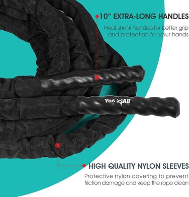 Бійковий канат Yes4All 15м, діаметр 50мм, з захисним покриттям та анкерним кріпленням для тренувань