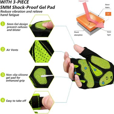 Велоперчатки Radhandschuhe (унісекс, жовті, XXL) з гелевими вставками SBR 5мм, дихаючі, для MTB, шосейних велосипедів
