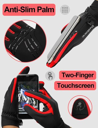 Зимові рукавички для катання на лижах та велосипеді з сенсорним екраном, Winddicht, теплі, WF709, зелені (чорно-червоні), розмір S