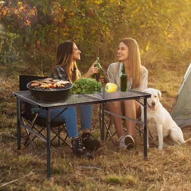 Складаний столик для кемпінгу Eaststorm 60x40 см з металевою сіткою, 2 рівня висоти, для відпочинку на природі, грилю та саду (чорно-сірий, 120x60 см)