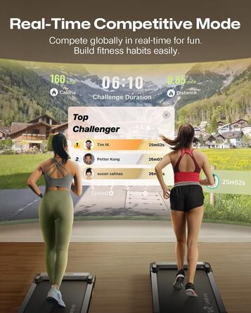 UREVO Smart Walking Pad - компактний біговий килимок під стіл з двома амортизаторами, додаток для фітнесу з відстеженням та режимом MIIT, керування пультом або додатком для дому/офісу, матовий чорний