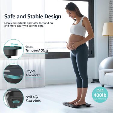 Ваги для тіла Posture з вимірюванням жиру, цифрові, 13 показників, шкала ваги з моніторингом BMI, синхронізація з додатками, до 180 кг