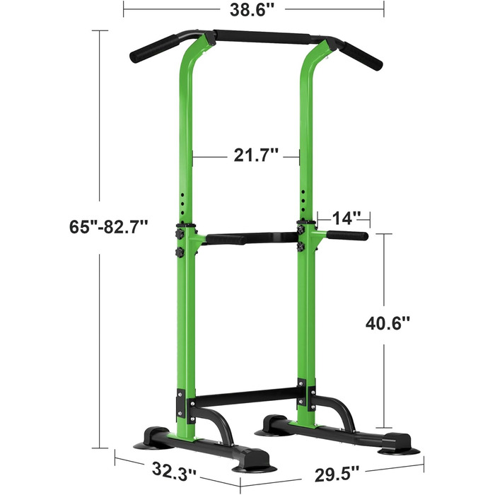 Турнік-силовий комплекс SogesHome Power Tower: багатофункціональна станція для підтягувань та віджимань (Dip Station), регульована по висоті, зелений