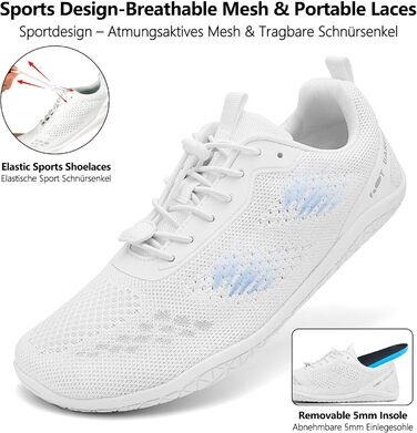 Босоніжки Geweo для жінок та чоловіків: зручні спортивні кросівки з широкою передньою частиною, легкі босоніжки для фітнесу, кросфіту, силових тренувань, трекінгу, унісекс, розміри 37-47 EU (білі, 45 EU широкі)