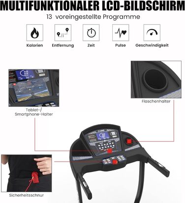 Бігова доріжка Care Fitness CT-705, електрична, складна, моторизований нахил 15 рівнів, 18 програм, сумісність з Kinomap