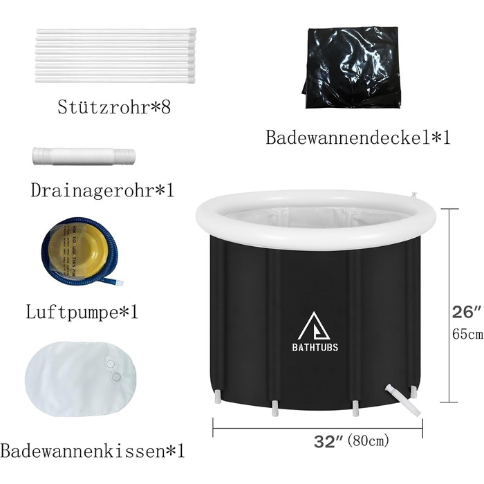 Надувна ванна для льоду Faltbare Eisbad - велика, чорна (80x65 см)