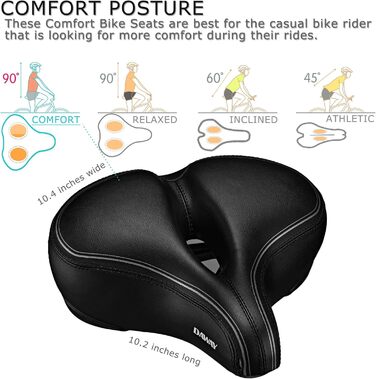 DAWAY C30 Комфортне велике сідло для велосипеда - сумісне з походами, тренуваннями, гірськими та шосейними велосипедами. Заміна великого велосипедного сідла з подушкою Memory Foam для чоловіків та жінок (еластомерні пружини)