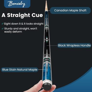 Набір для більярду Bonvalry Pool-Queue-Kit: якісний більярдний кий з обробленого клена, кейс та аксесуари (синій, 540 г)