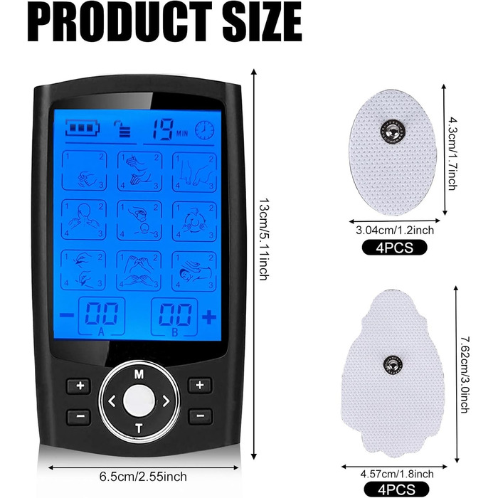 TENS пристрій для зняття болю: перезаряджуваний масажер з 36 програмами, EMS для спини, шиї, плечей, ніг (Чорний)