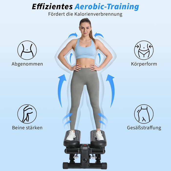 Міні степер 2-в-1 з тросами та LCD-дисплеєм для дому - регульований опір, фітнес для ніг та рук