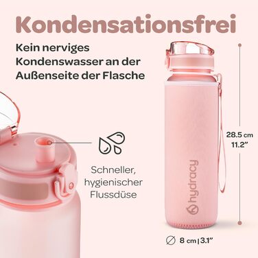 Пляшка для води Hydracy 1 л з фруктовим вставкою, BPA-free, з мітками часу, герметична спортивна пляшка без конденсату для спорту та активного відпочинку