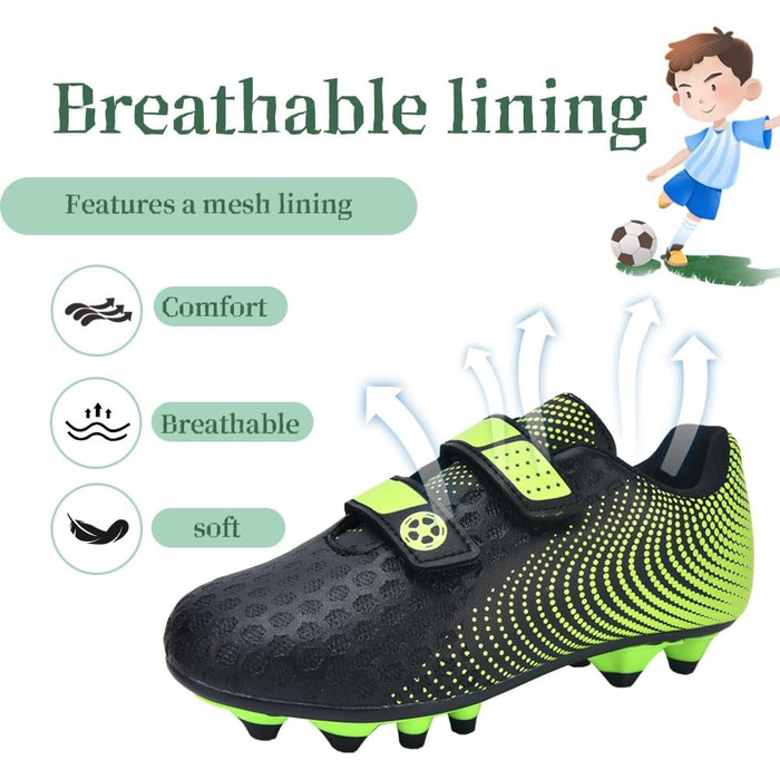 Дитячі футбольні бутси для хлопчиків та дівчаток, футбольні черевики з шипами для твердого поля, дитячі спортивні черевики для тренувань та занять на відкритому повітрі, дихаючі, антиковзкі, унісекс, розмір 28-37 (37 EU, Зелений)