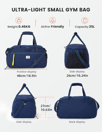 Спортивна сумка SKYSPER 35L з відділенням для взуття та мокрих речей - для фітнесу, спорту, подорожей (Блакитна)