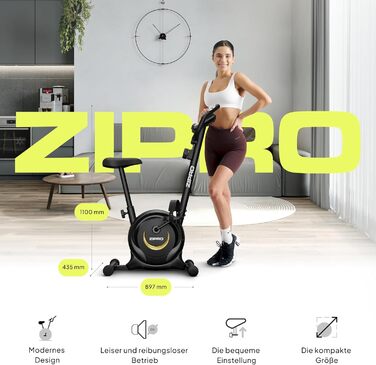 ZIPRO Велоергометр для дому з 8 рівнями магнітного опору, тримачем для смартфона, LCD-монітором, регульованим сидінням, для кардіотренувань вдома, легкий фітнес-велосипед (чорний-золотий)