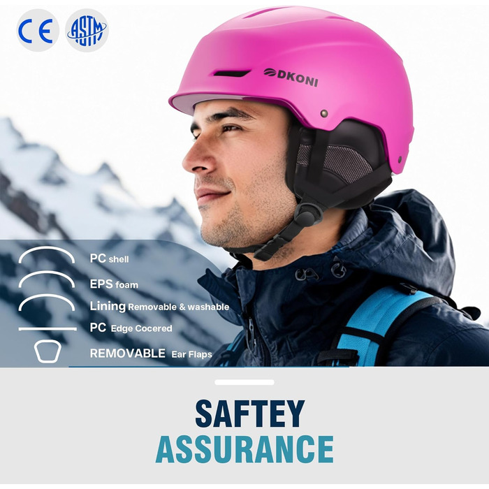 Шолом для сноуборду та гірських лиж для чоловіків, жінок та дітей, регульований розмір, 3-рівнева вентиляція, міцна PC-оболонка з EPS-піною (білий/червоний, L: 58-62 см)