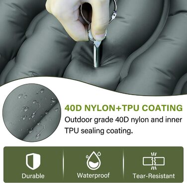 Надувний килимок для кемпінгу з інтегрованою помпою та подушкою, сірий. Компактний, для подорожей, хайкінгу та кемпінгу