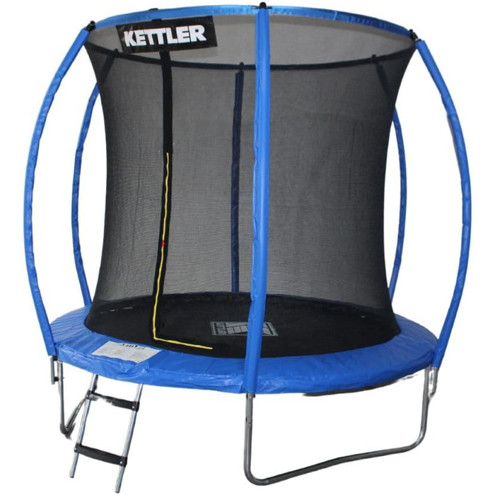Батут Kettler Outdoor Jump 244 для саду з сіткою безпеки, діаметром 244 см, стійкий до погодних умов, з захисним обідком та сходами, синій, вантажопідйомність до 100 кг