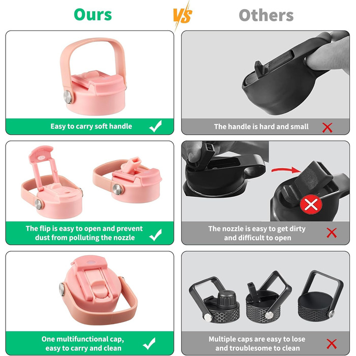 Термос THILY з нержавіючої сталі з кришкою та трубочкою, 1.2л, спортивний, двостінний, з широким горлом, зберігає напої холодними/гарячими цілий день, колір Лаванда (F40 - Рожеві Лілії, модель C: ручка на кришці + компактна основа)