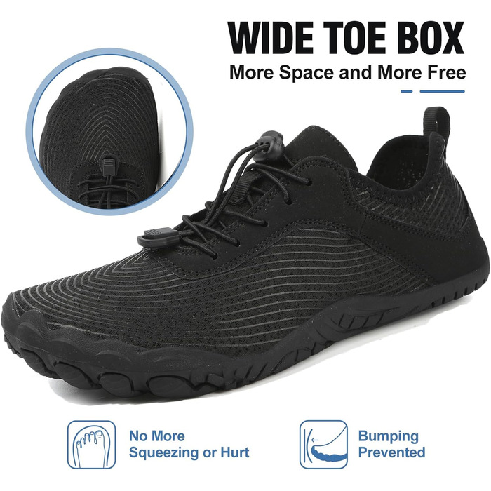 Чоловічі та жіночі аквашузи для плавання та відпочинку на пляжі, швидковисихаючі, з антиковзким покриттям, розмір 35-47, колір чорний