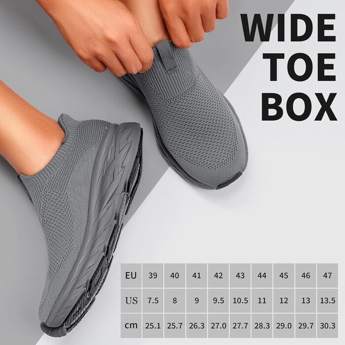 Сліпони чоловічі Sosenfer без шнурівки: спортивні кросівки для бігу, фітнесу, прогулянок (1646 Темно-сірий, 44 EU)