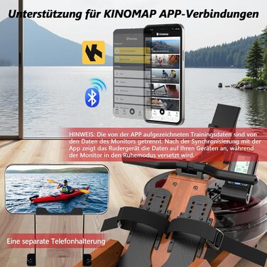 Гребний тренажер Wenoker для дому з дерева, складаний, з Bluetooth, комфортне сидіння, подвійні направляючі, до 150 кг, натуральний дуб