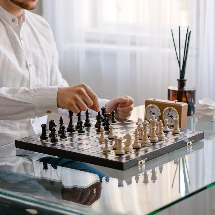 Турнірні шахи з дерева Master of Chess, шахівниця 42 см, фігури Стаунтон №4, шахівниця з випаленими та бруньованими полями, преміум якість