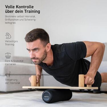 MSPORTS Push-Up Board Holz Premium: Дошка для віджимань з роликом – багатофункціональна дошка для тренування кора, балансу та сили – 15 положень, масивні ручки, антиковзаюча, обладнання для фітнесу для дому