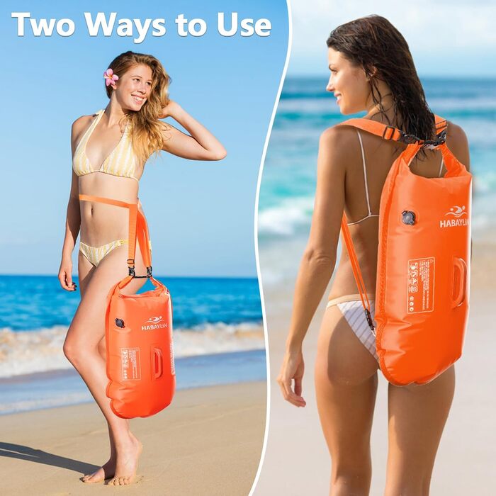 Надувна плавуча боєчка (28L) для дорослих та дітей - безпечний плавальний боєць для відкритих вод та триатлону, оранжевий