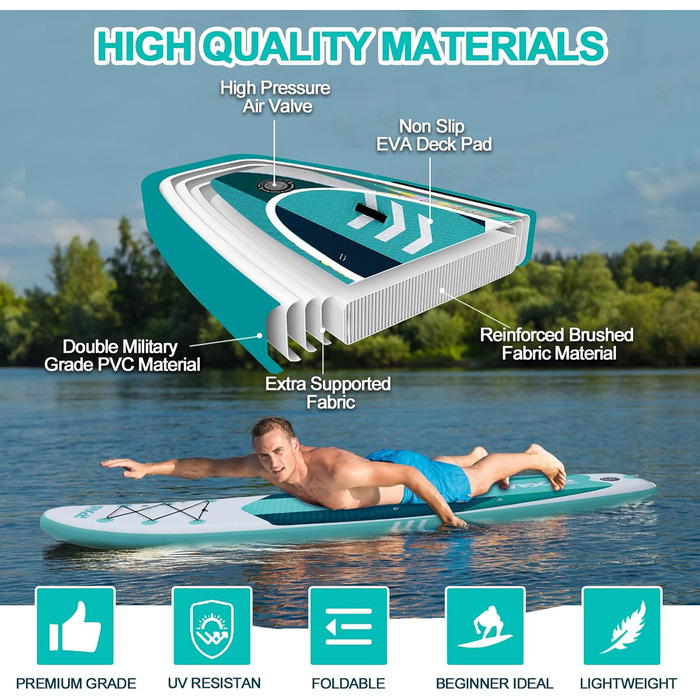 Надувний SUP Board (Stand Up Paddle Board) для дітей та дорослих, 320/335x84x15 см, до 200 кг, комплект з аксесуарами, м'ятний колір