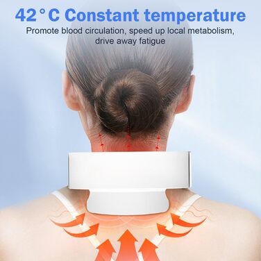Інтелектуальний шийний масажер з голосовим управлінням, 42°C термотерапією, 5 режимами та 15 рівнями інтенсивності, бездротовий електричний масажер для шиї для дому, офісу та подорожей