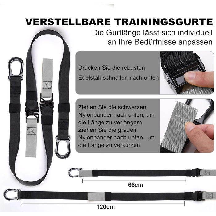 Слінг-тренажер для дому: повний комплект для тренувань всього тіла з дверним анкером, регульованими ременями, ручками та сумкою – фітнес-обладнання для дому (сірий)