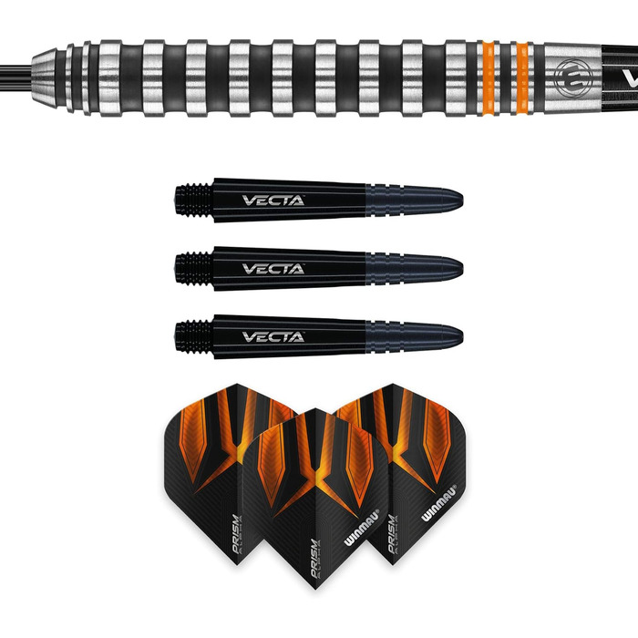 Дротики WINMAU Fury 24 г з вольфраму, з призмовими флайтами та Vecta-шафтами