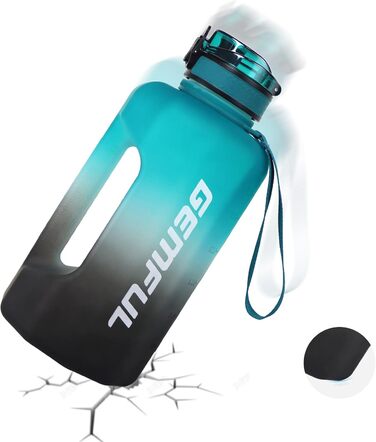 Спортивна пляшка для води GEMFUL 2.2L з ручкою та позначками часу - ідеальна для фітнесу та повсякденного використання (зелений/чорний)