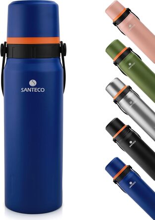 Термос SANTECO 1,2 л з нержавіючої сталі, герметичний, із чашкою, BPA-free, для кави, чаю, дітей, спорту, школи, зберігає 24 год холод, 12 год тепло