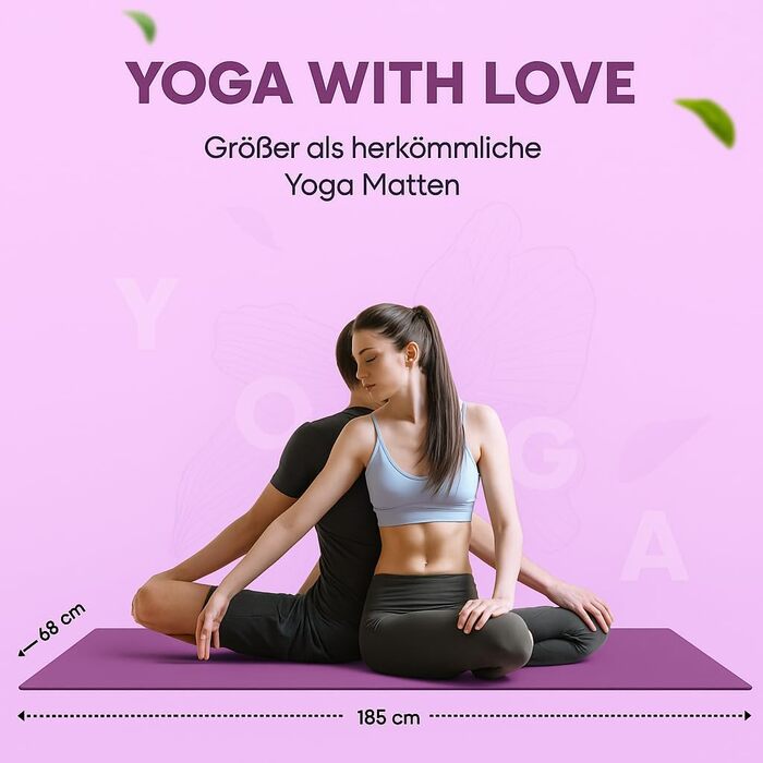 Килимок для йоги YOGALABS® STUDIO 185 x 68 x 0,4 см (великий) з ремінком з ECO PU та натурального каучуку - нековзне покриття для гімнастики та пілатесу, 100% екологічний, без шкідливих речовин (фіолетовий)
