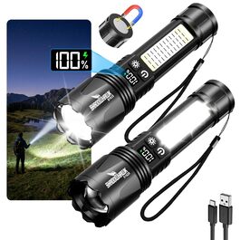 Ліхтарик тактичний Shadowhawk 2 шт. LED акумуляторний, 7 режимів, USB-C/A, COB, магніт, LCD-дисплей - чорний