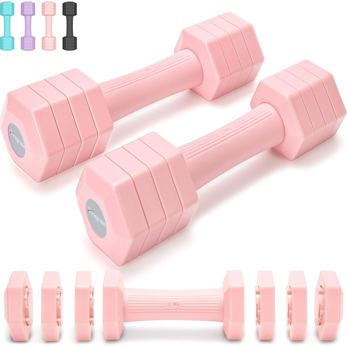 Набір гантелей Fragraim регульовані, 4.54 кг, 4-в-1, для жінок та чоловіків, з м'якими TPR-ручками, для дому, рожевий