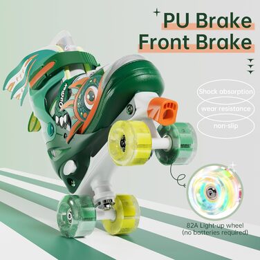 Дитячі ролики Quad Roller Skates з підсвічуванням коліс, регульовані по розміру, зелені (32-35)