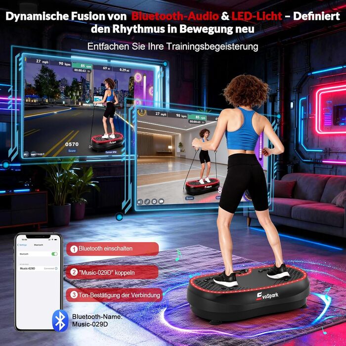 Вібраційна платформа для дому: 199 швидкостей, 6+1 режими, 200W двигун, LED-підсвітка, чорний колір