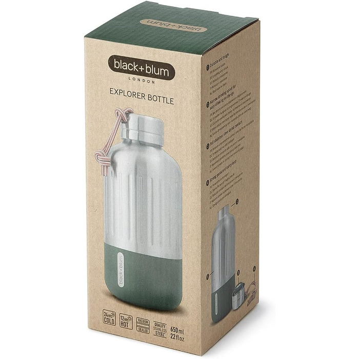 Термос-пляшка BLACK+BLUM Explorer Olive 650 мл, термоізоляція 24 год холоду, 12 год тепла, 100% герметична, BPA Free, з паракордовою ручкою, міцна термопляшка для напоїв