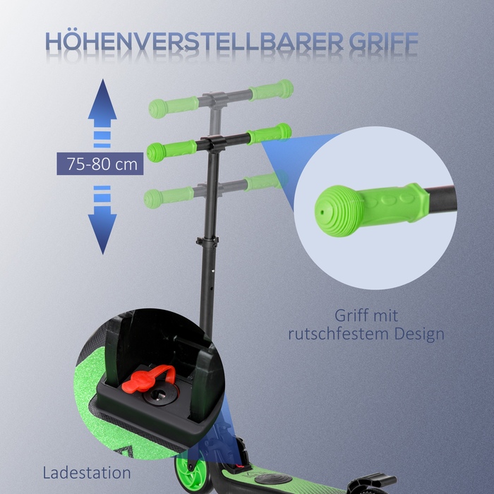 HOMCOM E-Scooter Електричний скутер 120 Вт Двигун 6 км Радіус дії Максимальна 8 км/год Електричний скутер Навантаження до 50 кг, E Скутер від 6 років і старше Зелений+Білий | Аосом
