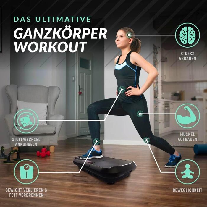 Платформа вібраційна Bluefin Fitness C Ultra Lite для тренувань вдома, м'язової стимуляції та повного тренування тіла, з компактним дизайном і еспандерами, тихий мотор