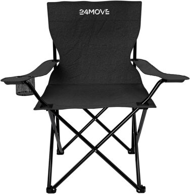 Складний стілець 24MOVE® для риболовлі та відпочинку на природі: чорний складаний стілець з підстаканником, для кемпінгу, саду та дому, поліестер