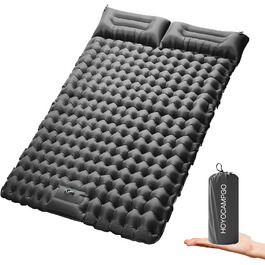 Двоспальний килимок для кемпінгу Doppel Isomatte: ультралегкий, 10 см, з самонадувною технологією та насосом, для відпочинку на природі, подорожей та піших прогулянок. Сірий колір.