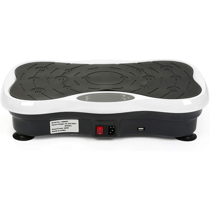 Віброплатформа для фітнесу з Bluetooth та USB, тренувальні гуми, пульт ДУ, чорно-біла