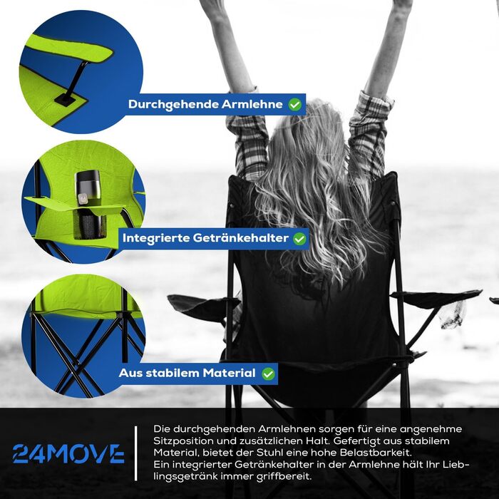 Складний стілець 24MOVE® для риболовлі, кемпінгу та відпочинку на природі - рибальський стілець, туристичний стілець, садова меблі, зелений