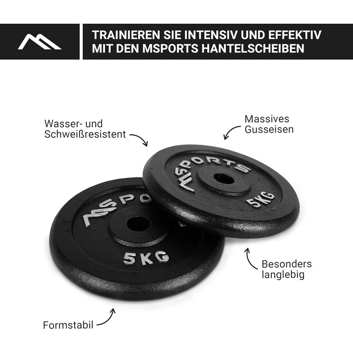 Професійні гантельні диски MSPORTS, 2x5 кг, чавунні, чорні
